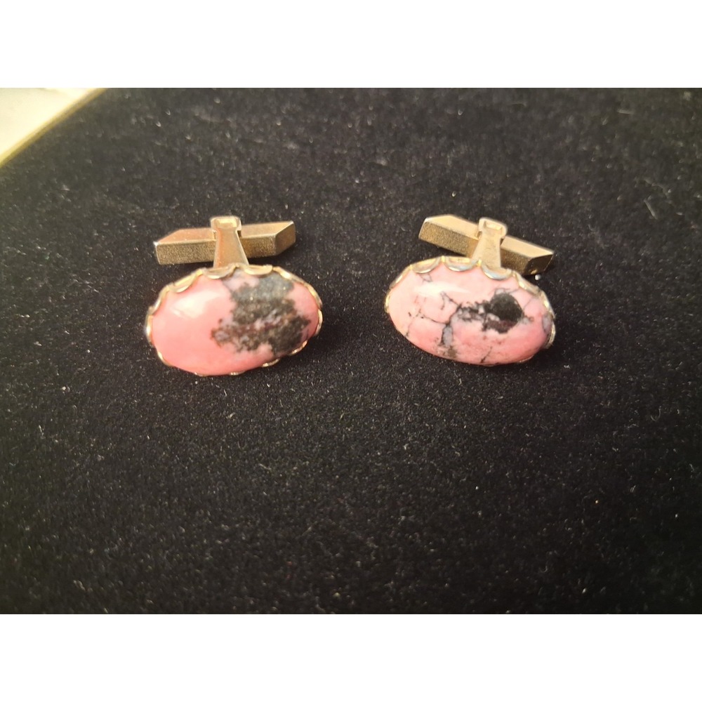 Vtg. Rhodonite Cuff Links